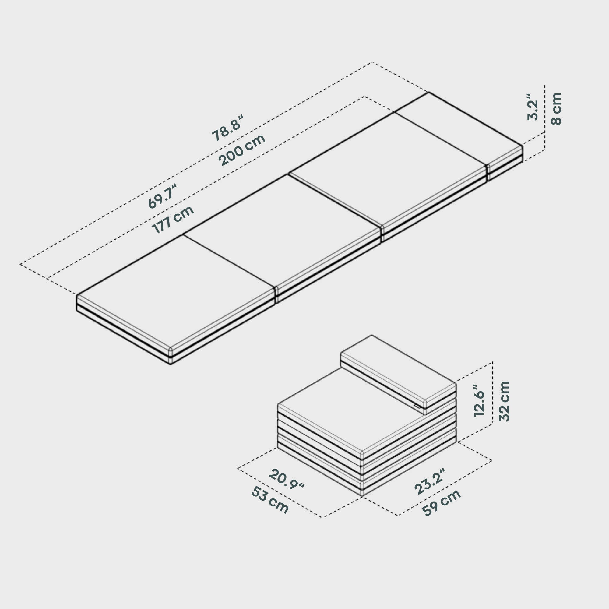 BOXIO SLEEP 53 x 200 cm I Matelas pliable pour BOXIO RACK
