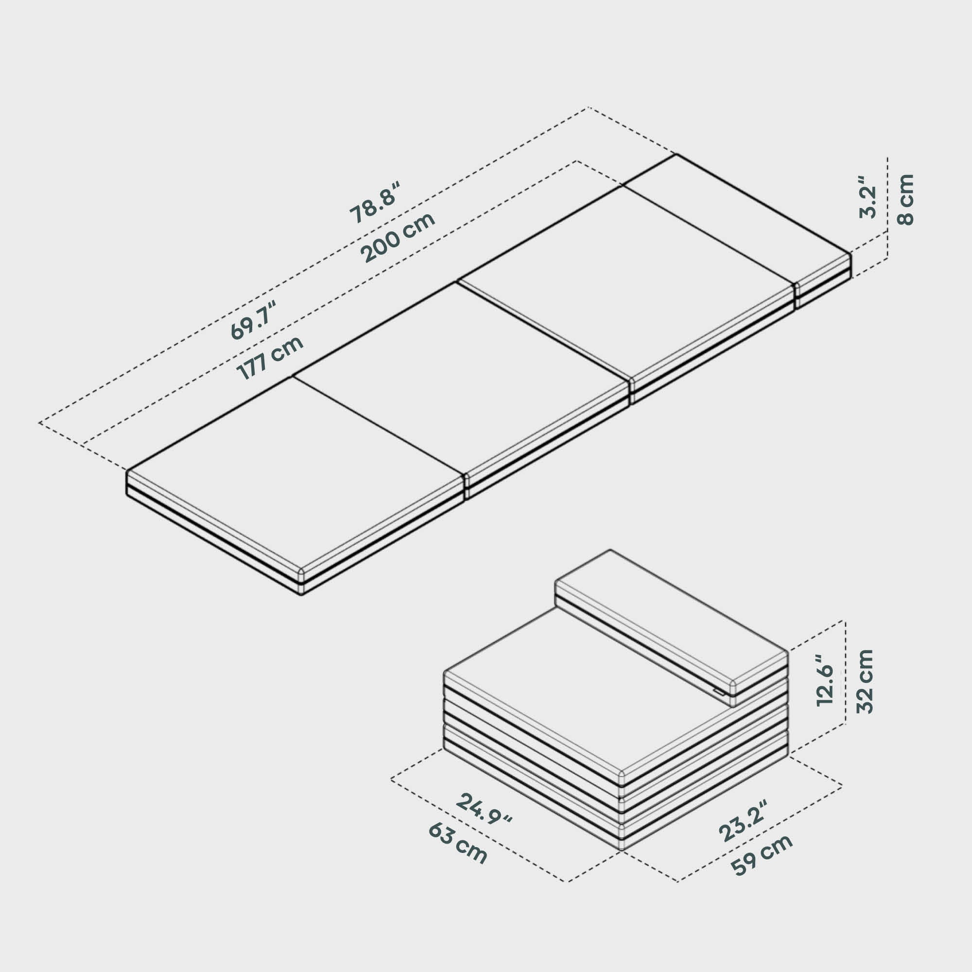 BOXIO SLEEP 63 x 200 cm I Matelas pliant pour le RACK